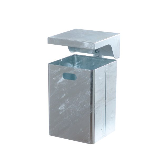 Square litter bin with cover | hot dipped galvanized and coated RAL 6005 | without standingpost